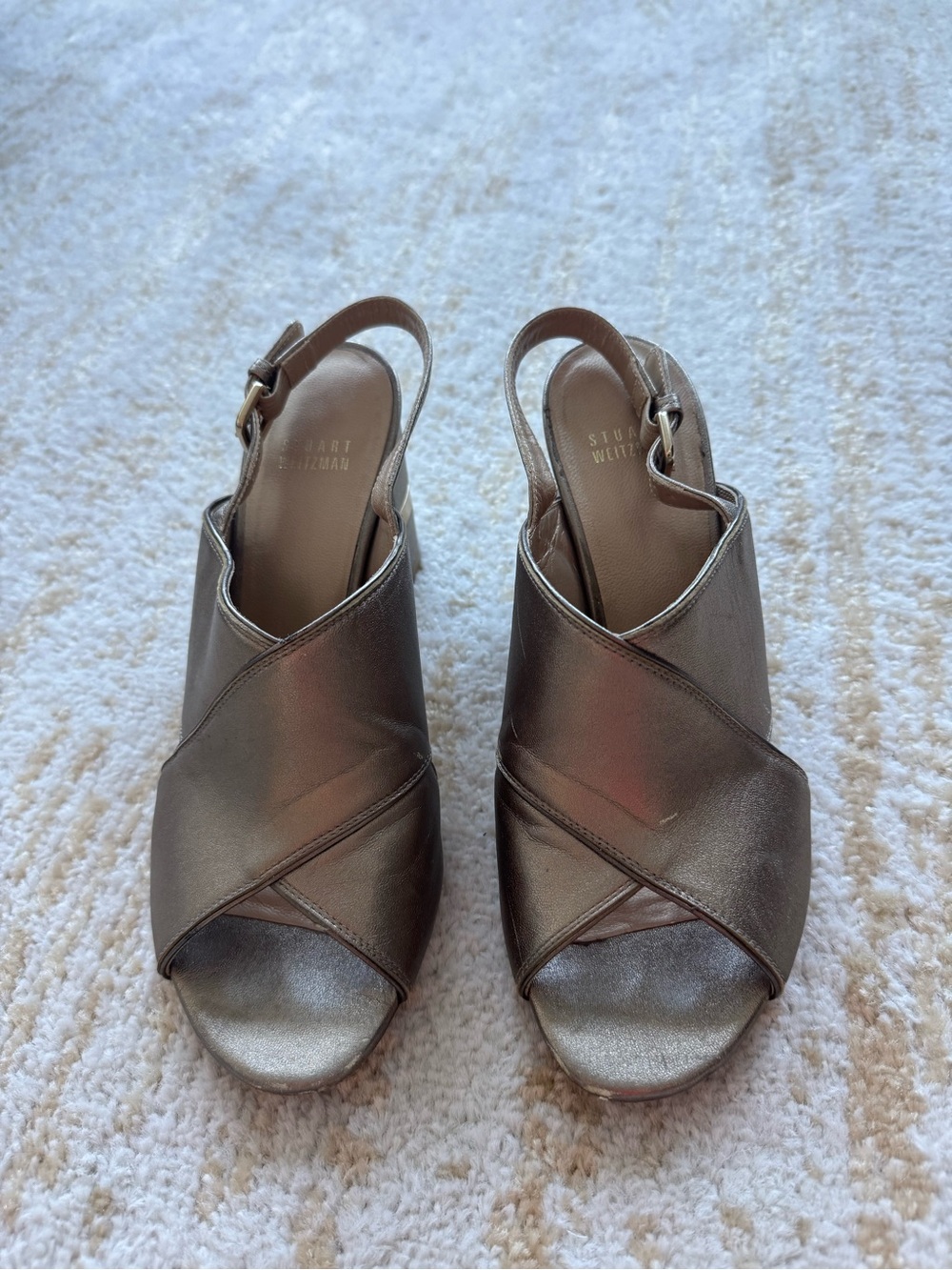 Stuart Weitzman Metallic Pewter Slingback Mules
